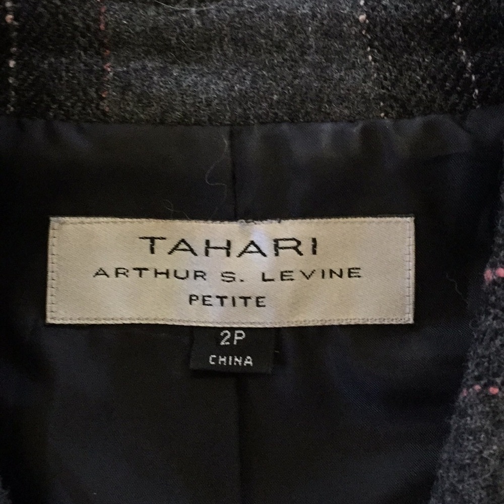 Tahari Gray Pink Plaid Short Jacket Wool Blend - Picture 5 of 6